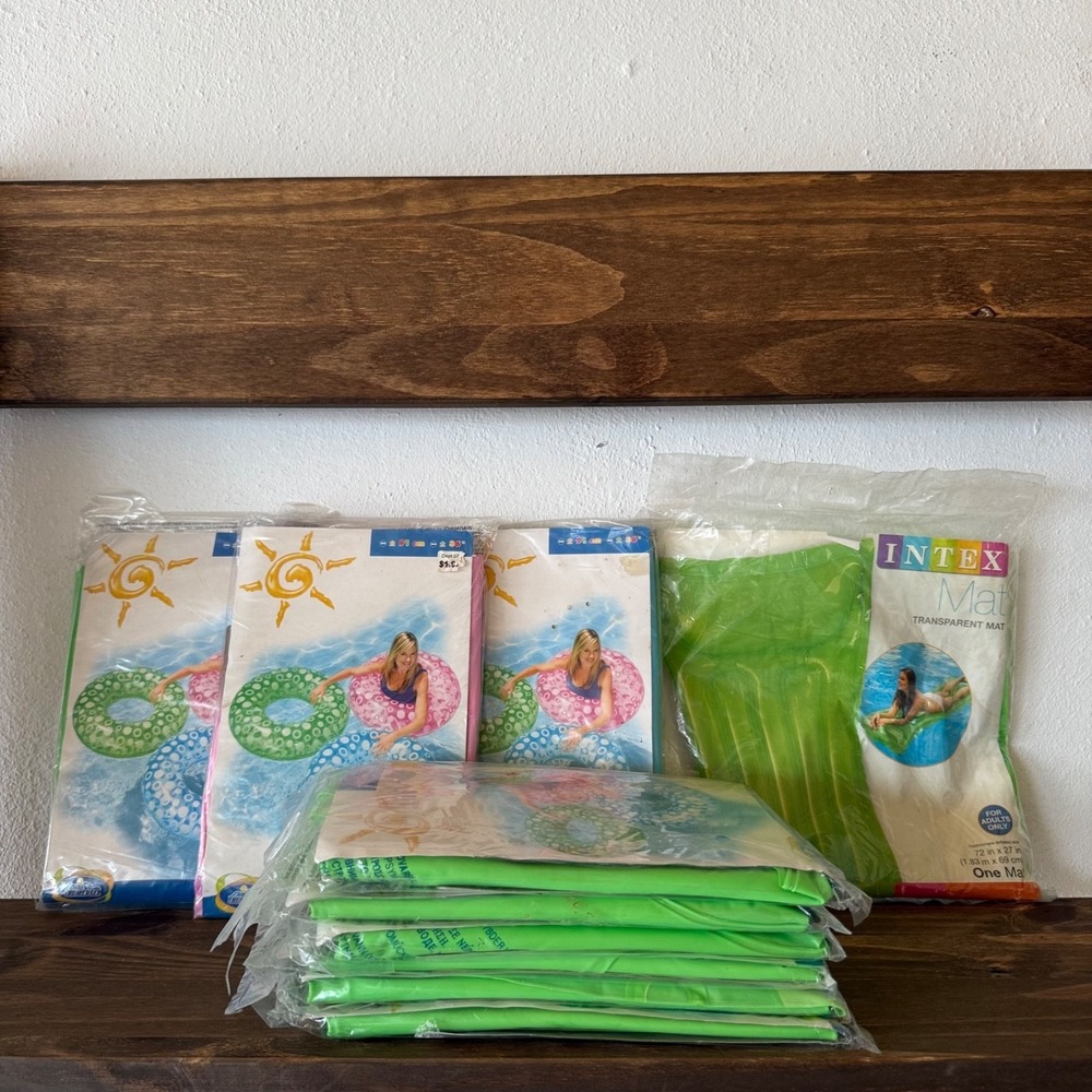 Intex Pool Float Lot 10 Inflatable Rings + Mat Summer Pool Set